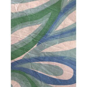 Fabric Blue Teal Green White Swirl Quilting Sewing Cloth 129 x 44  AS IS ART vtg